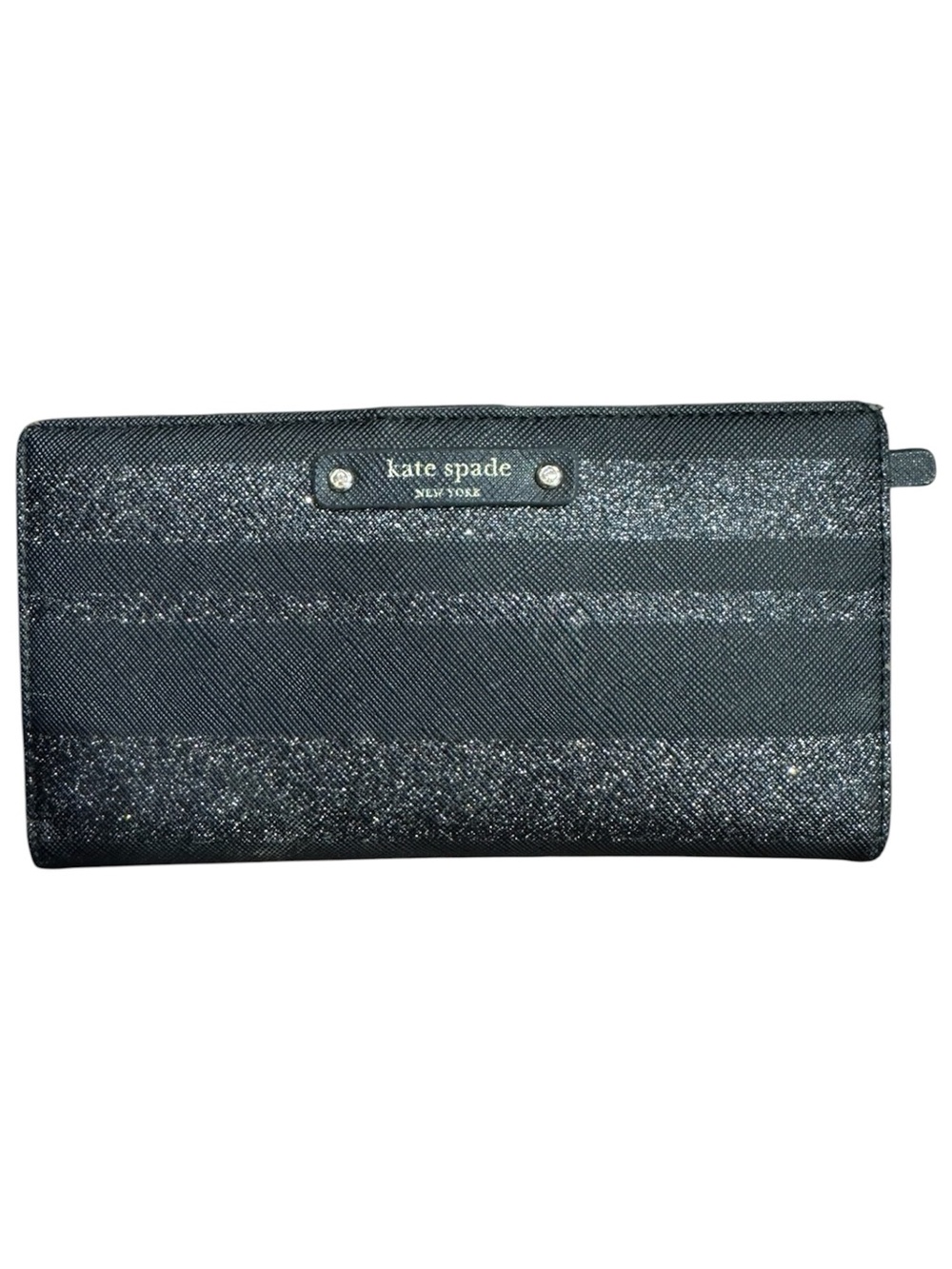 Kate Spade Staci Black Glimmer Stripe Continental Zip Bifold Wallet